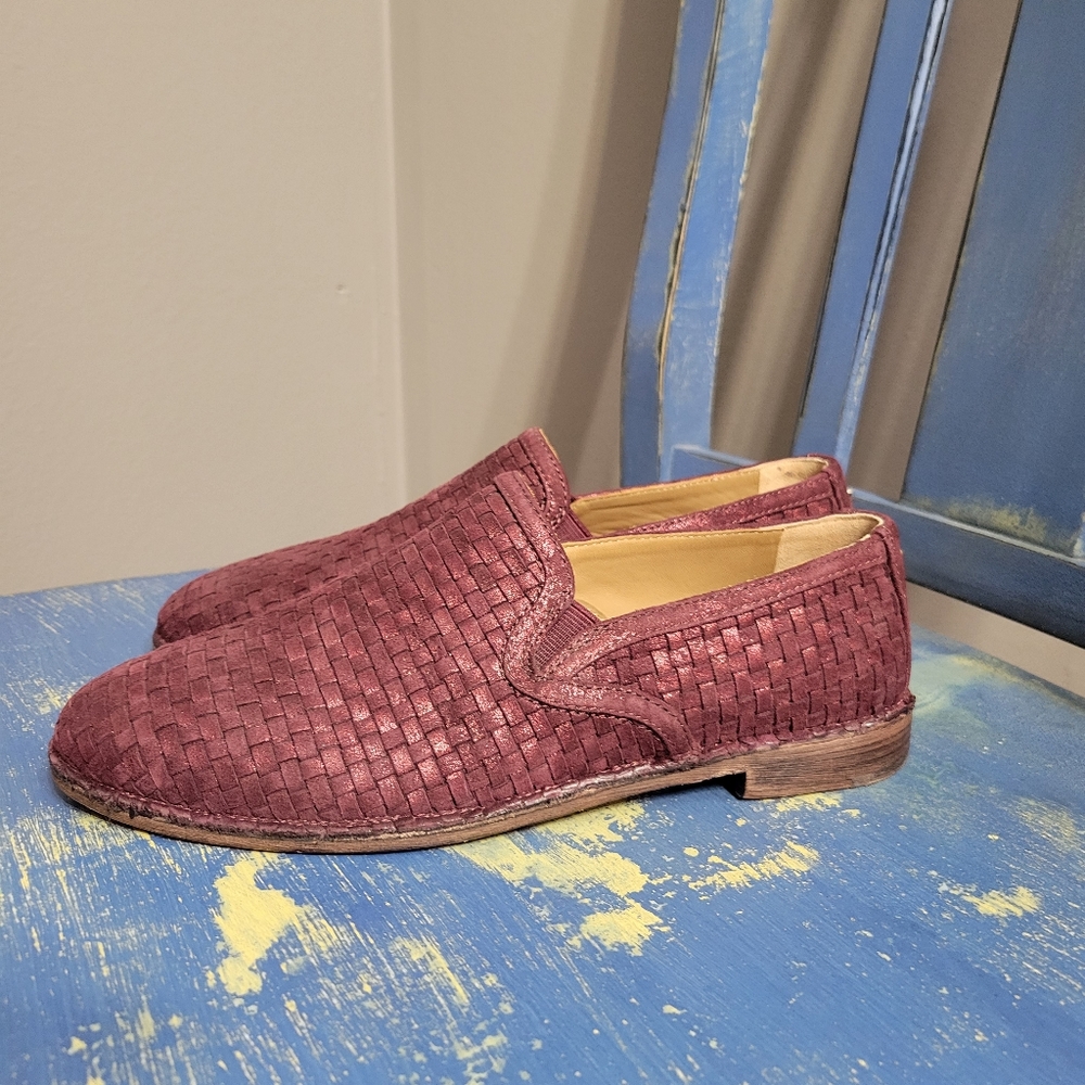 Trask Amanda Woven Flats Slip On Italian Loafers Wine Round Toe Womens Size‎ 7